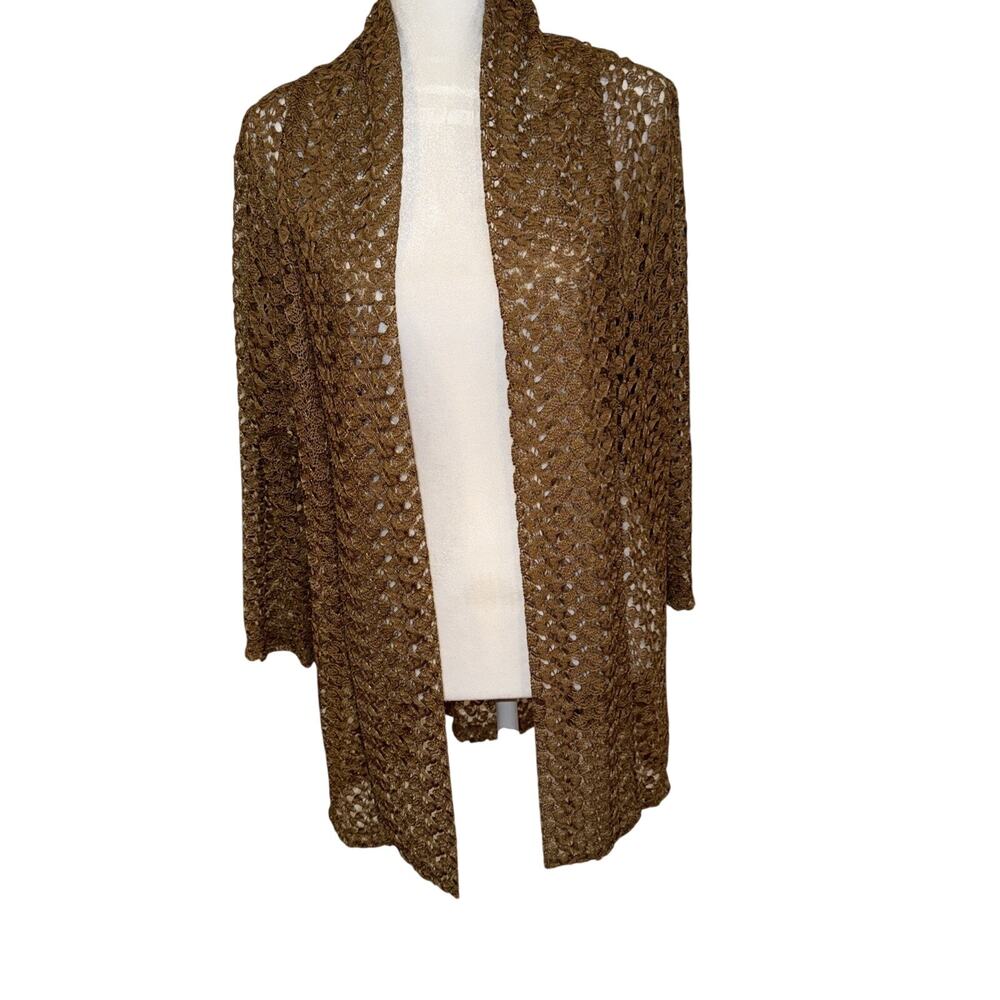 Ashley Blue crochet lace trim open front cardigan. Size L